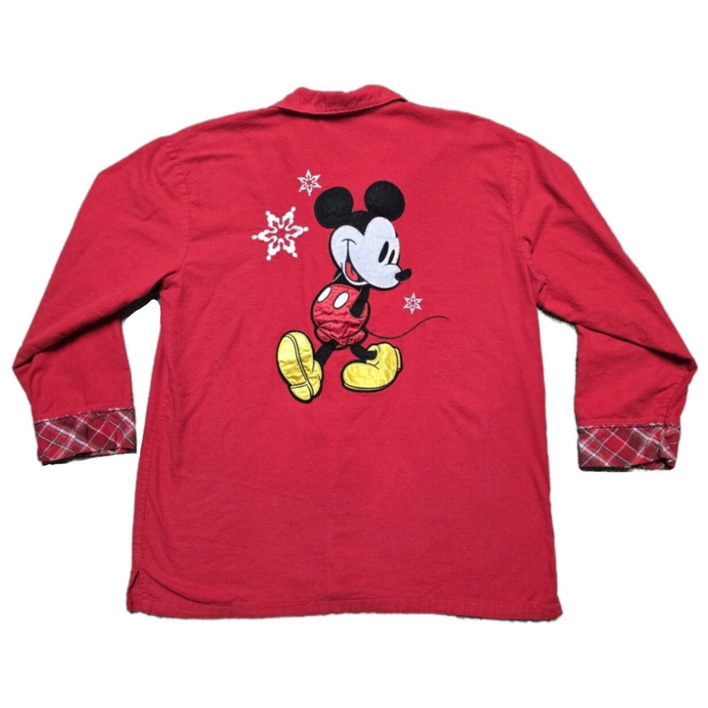 Vintage Mickey & Co. Size L Red Disney Mickey Mouse Button Up Pajama‎ Shirt Top - Picture 1 of 16